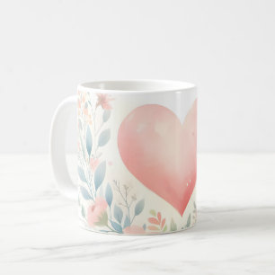 Mug Cœur d'aquarelle douce Amour Fleurs Oiseaux