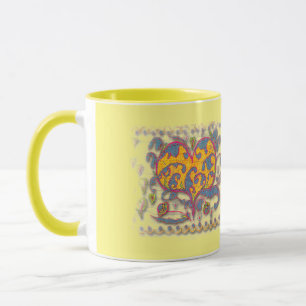 Mug Coeur d'art populaire avec feuilles et fleurs