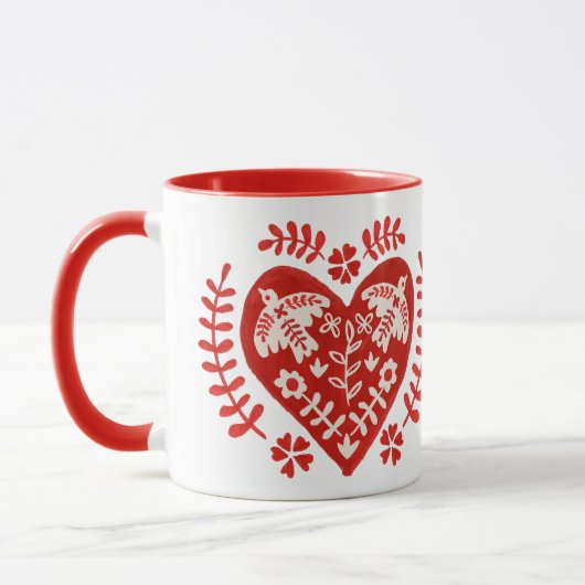 Mug Coeur d'art populaire rouge et blanc (Gauche)