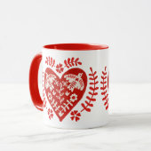 Mug Coeur d'art populaire rouge et blanc (Devant gauche)