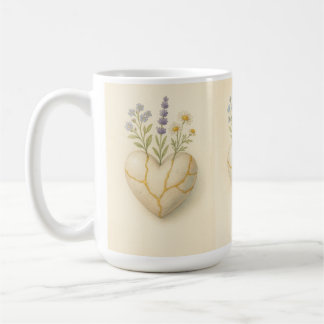 Mug Cœur de fleur sauvage en aquarelle Kintsugi