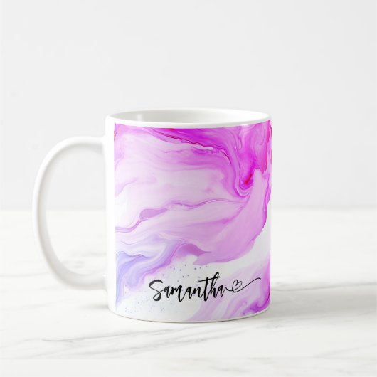 Mug Cœur de nom fluide personnalisé en marbre rose vio (Gauche)