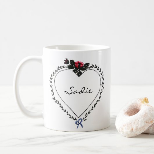Mug Cœur de style victorien Dark Academia Nom personna (Avec donut)