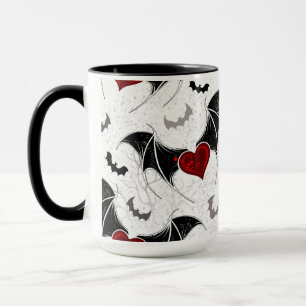 Mug Coeur d'Halloween avec ailes de chauve-souris noir