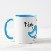 Mug Coeur d'Inséparables bleus avec croix et noms Mari (Gauche)