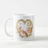 Mug Coeur D'Or Et Fleurs Roses Délicates (Gauche)