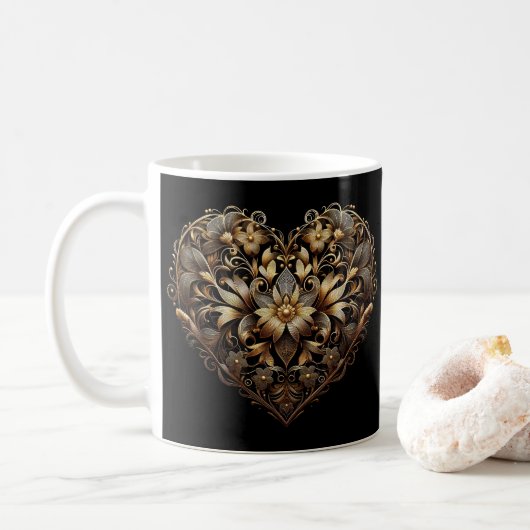 Mug Coeur d'or romantique figuier. Saint Valentin Amou (Avec donut)