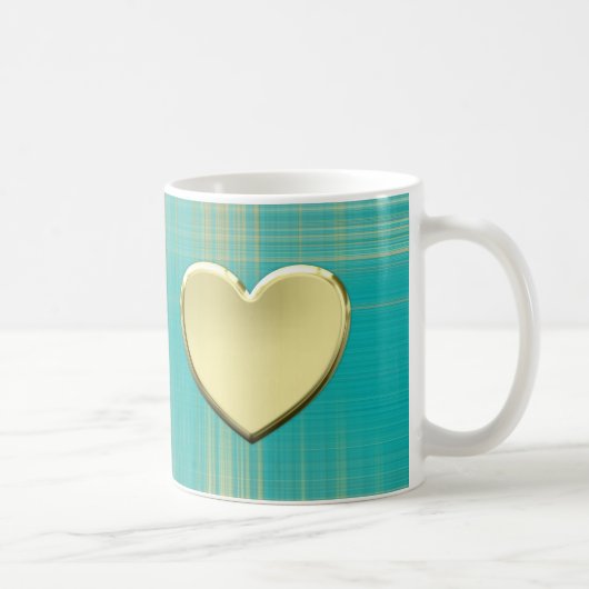 Mug Coeur d'or sur Plaid Turquoise (Droite)