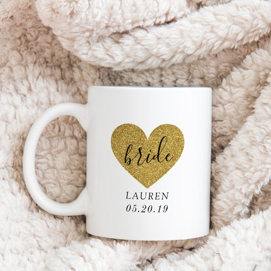 Mug Coeur doré moderne Mariée personnalisée
