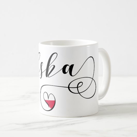 Mug Coeur du drapeau polonais, Pologne Polska (Devant droit)