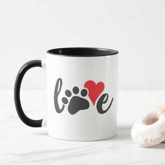 Mug Coeur Empreinte de patte d'amour de chien (Avec donut)