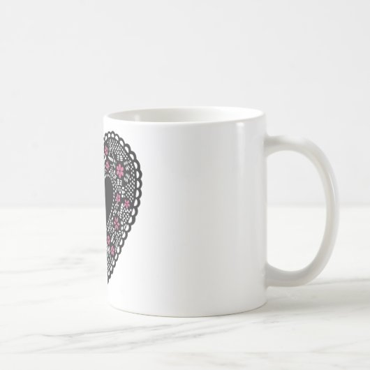 Mug Cœur en dentelle noire et rose (Droite)