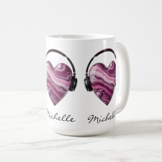 Mug Coeur et écouteurs personnalisés (Devant droit)