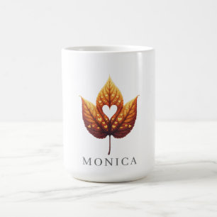 Mug Cœur Feuille Minimaliste Orange Personnalisé