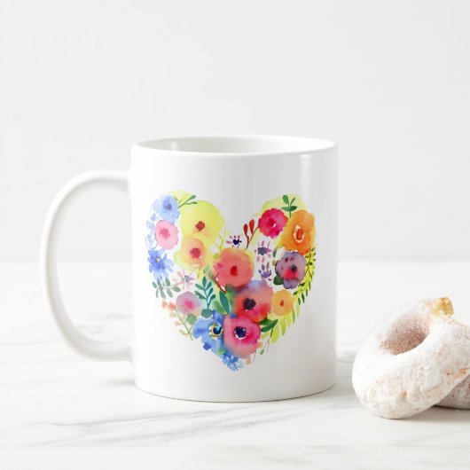 Mug Coeur floral avec la citation de maman (Avec donut)