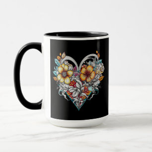 Mug Coeur floral personnalisé avec message sensoriel