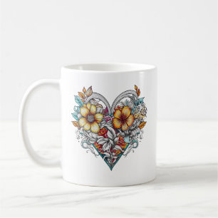 Mug Coeur floral personnalisé avec message sensoriel