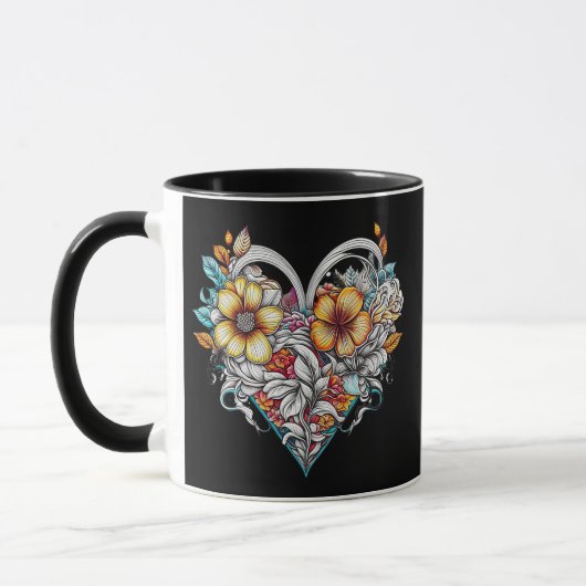 Mug Coeur floral personnalisé avec message sensoriel (Gauche)