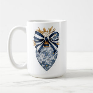 Mug Cœur floral Toile bleue nœud rayé marine