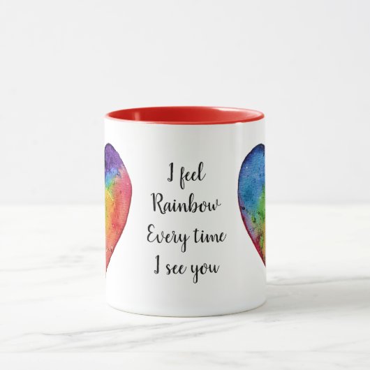 Mug Coeur mignon d'arc-en-ciel d'aquarelle (Centre)