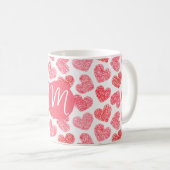 Mug Coeur mignon rouge griffé Saint Valentin Monogramm (Devant droit)