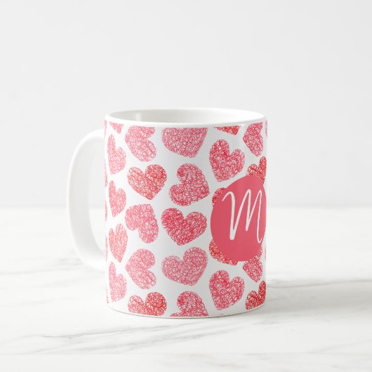 Mug Coeur mignon rouge griffé Saint Valentin Monogramm (Devant gauche)