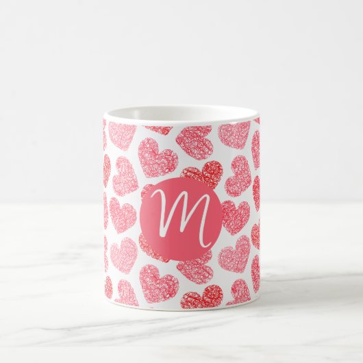 Mug Coeur mignon rouge griffé Saint Valentin Monogramm (Centre)
