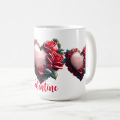 Mug Coeur moderne avec roses rouges être ma valentine (Devant droit)