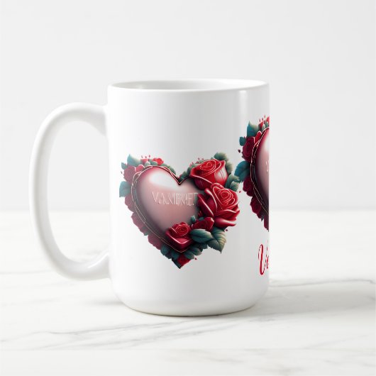 Mug Coeur moderne avec roses rouges être ma valentine (Gauche)