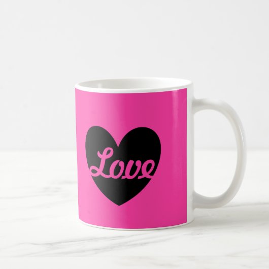 Mug Cœur noir "Amour" sur rose fuchsia (Droite)