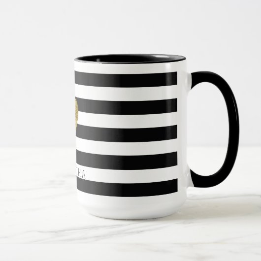 Mug Coeur noir et blanc d'or de rayures (Droite)