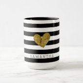 Mug Coeur noir et blanc d'or de rayures (Centre)