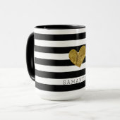 Mug Coeur noir et blanc d'or de rayures (Devant gauche)