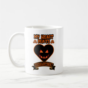 Mug Coeur noir Halloween Citrouille mal visage Éffraya