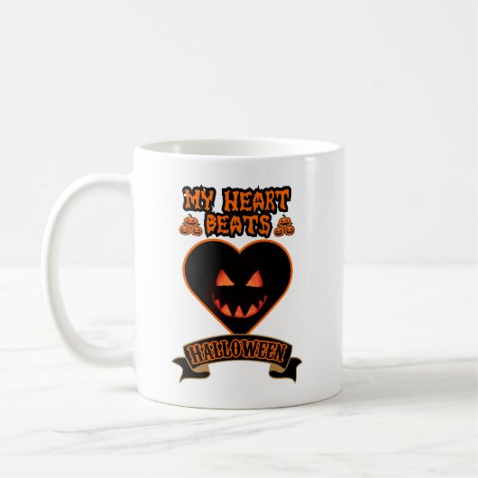 Mug Coeur noir Halloween Citrouille mal visage Éffraya (Gauche)
