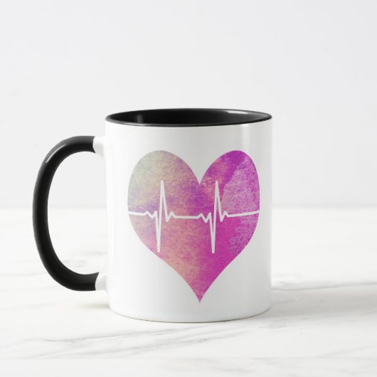 Mug Coeur pourpre ECG d'aquarelle (Gauche)