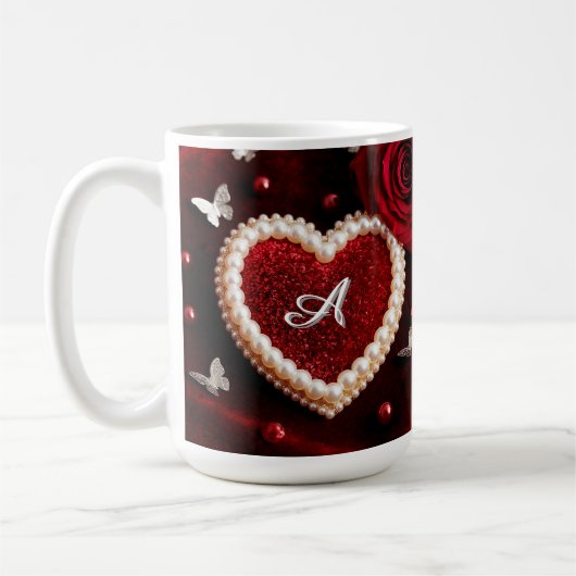 Mug Cœur romantique avec bordure de perle (Gauche)
