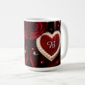 Mug Cœur romantique avec bordure de perles (Devant droit)