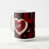 Mug Cœur romantique avec bordure de perles (Devant gauche)