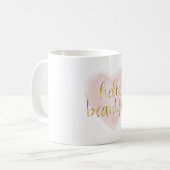 Mug Coeur rose d'aquarelle d'or bonjour beau (Devant gauche)