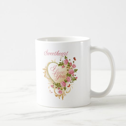 Mug Coeur Rose Et Or Floral (Droite)