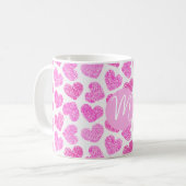 Mug Coeur rose mignon Doodled Saint Valentin Monogramm (Devant gauche)