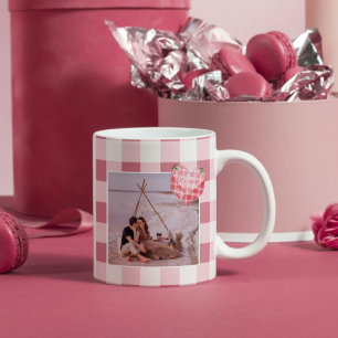 Mug Coeur rose mignon En vichy Photo personnalisée Noë