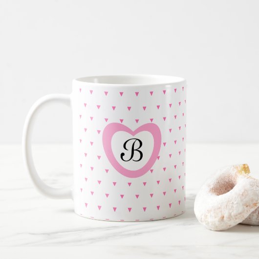 Mug Coeur rose mignon et Confetti triangle initial (Avec donut)