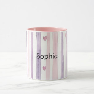 Mug Cœur Rose Violet Rayures Anniversaire
