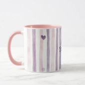 Mug Cœur Rose Violet Rayures Anniversaire (Gauche)