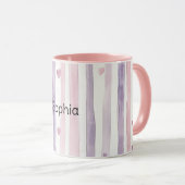 Mug Cœur Rose Violet Rayures Anniversaire (Devant droit)