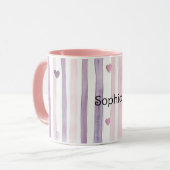 Mug Cœur Rose Violet Rayures Anniversaire (Devant gauche)