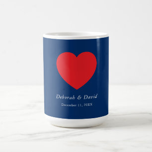 Mug Cœur Rouge Mariage Moderne Minimaliste Bleu