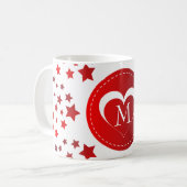 Mug Coeur Rouge Monogramme Et Étoiles (Devant gauche)